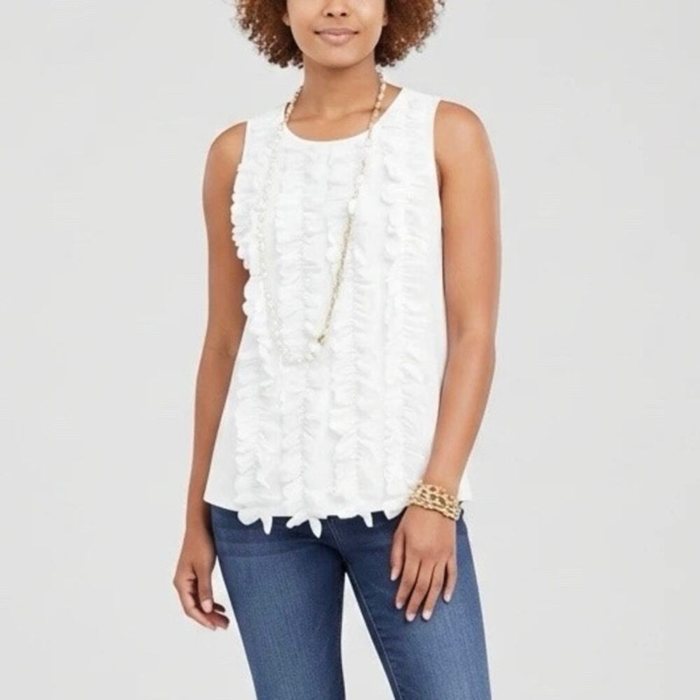 Hayley Mathews Women’s Size M White Ruffle Sleeveless Top